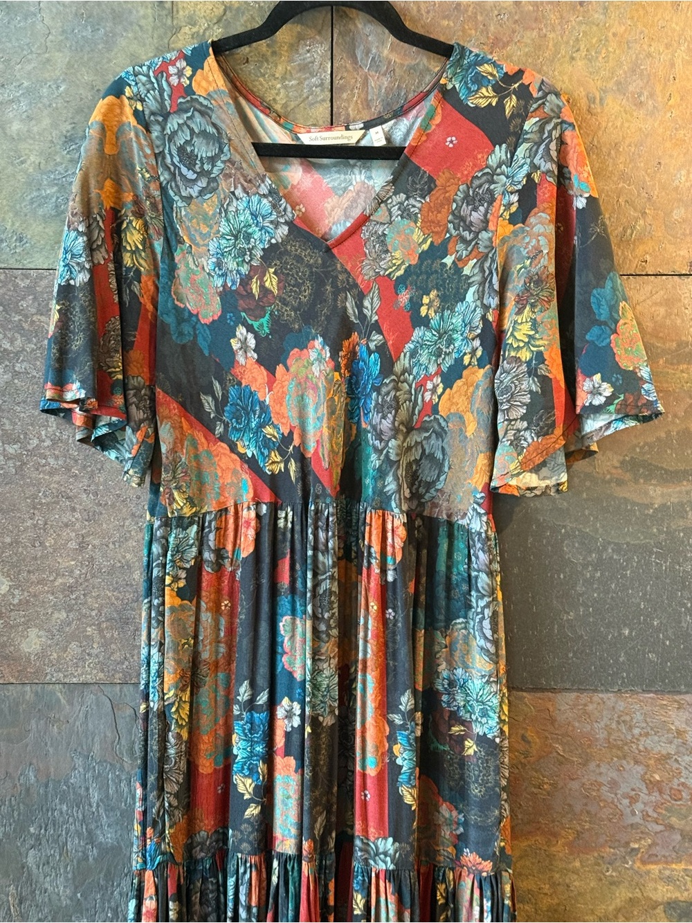 Soft Surroundings,M, patchwork floral flare tiered maxi dress. Swingy, comfy EUC - Picture 4 of 12